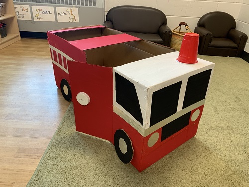 A cardboard box fire truck