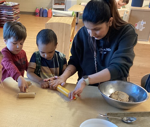 Using rolling pins to roll Roti