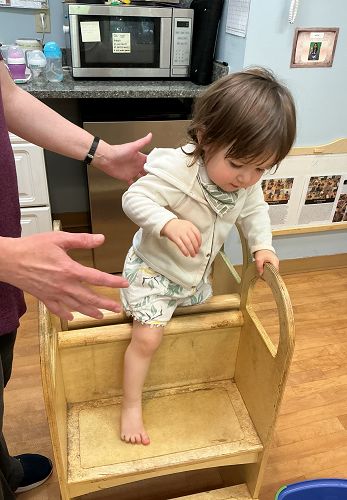 child steps over
