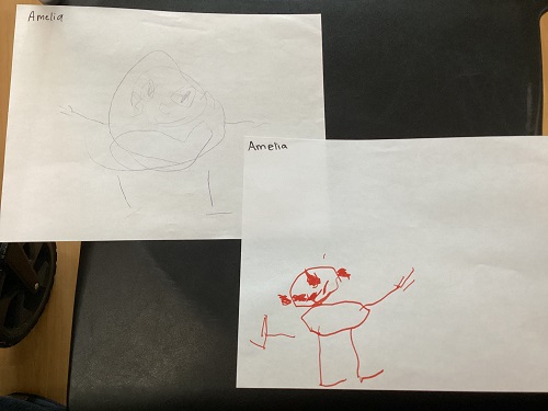 A comparison of child's drawings of a person.