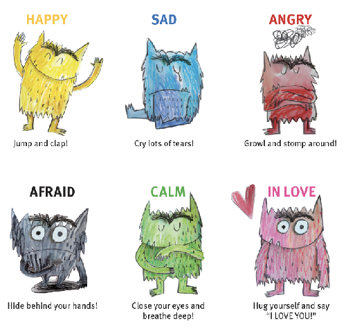 Different coloured monsters of emotions