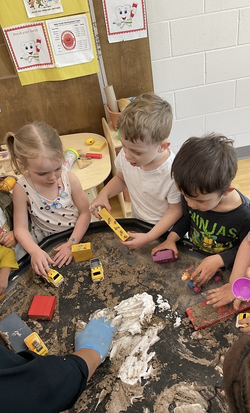 This month the preschoolers at RisingOaks Early Learning | St. Patrick explored an interest in balancing blocks, transporting materials, and creating roads and building areas for their vehicles