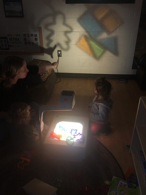Children exploring the projector