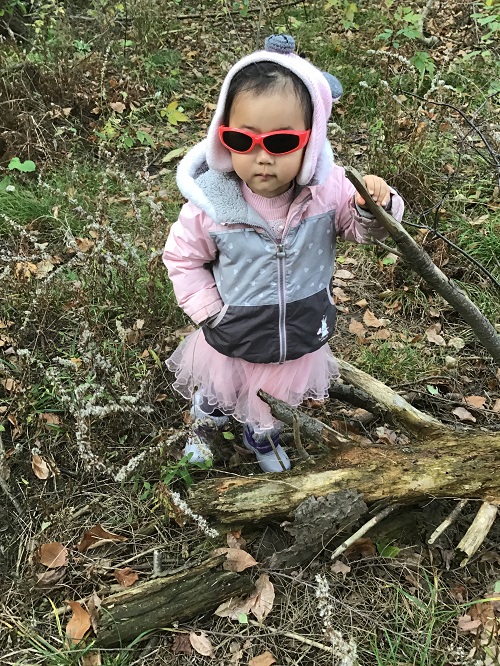 Preschool child holding a stick