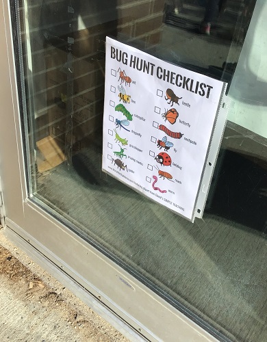 image of a bug hunt check list posted ont the preschool clarssroom door 